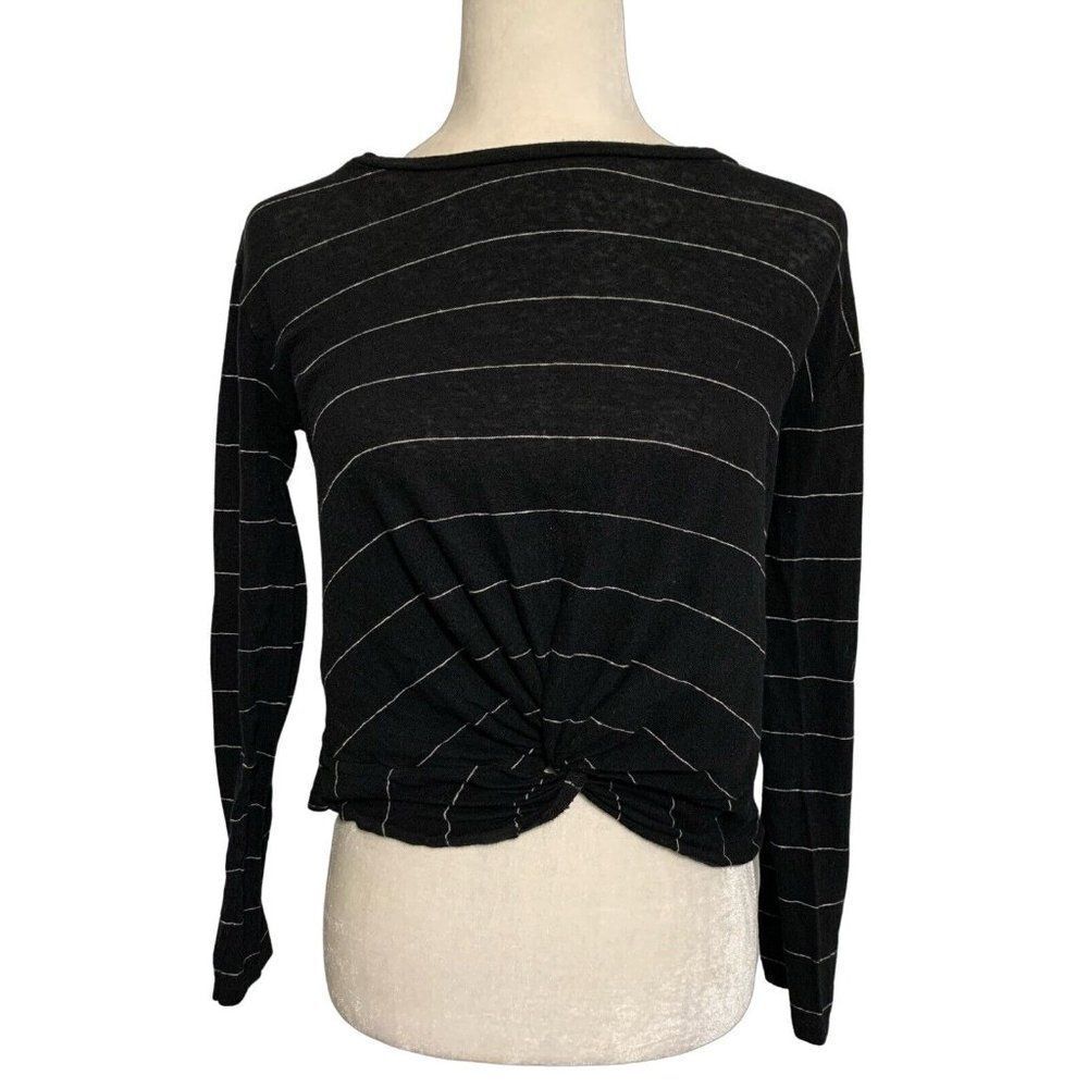 AllSaints Black Striped Twist-Hem Crewneck Sweater